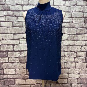 Bleeker & McDougal Blue Mock Neck Sleeveless Blouse Size XL